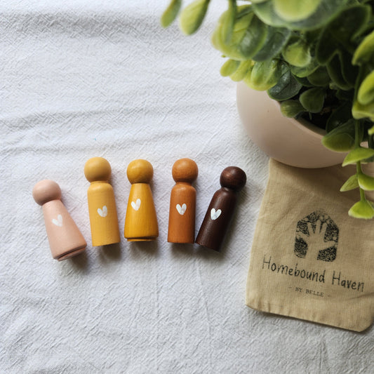 Set of 5 skin-toned Peg Dolls