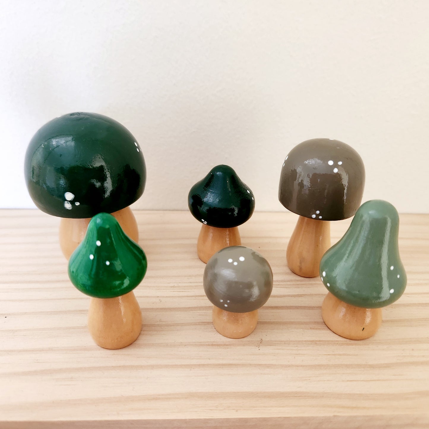 Set of 6 hand painted mushrooms